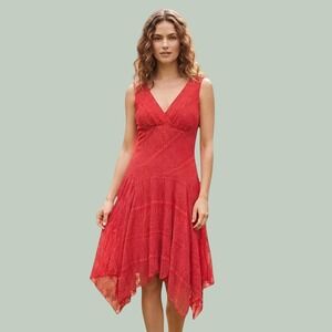 Rabbit Rabbit Rabbit Women Dress Red 10 Lace V-Neck Sleeveless Fit Romantic